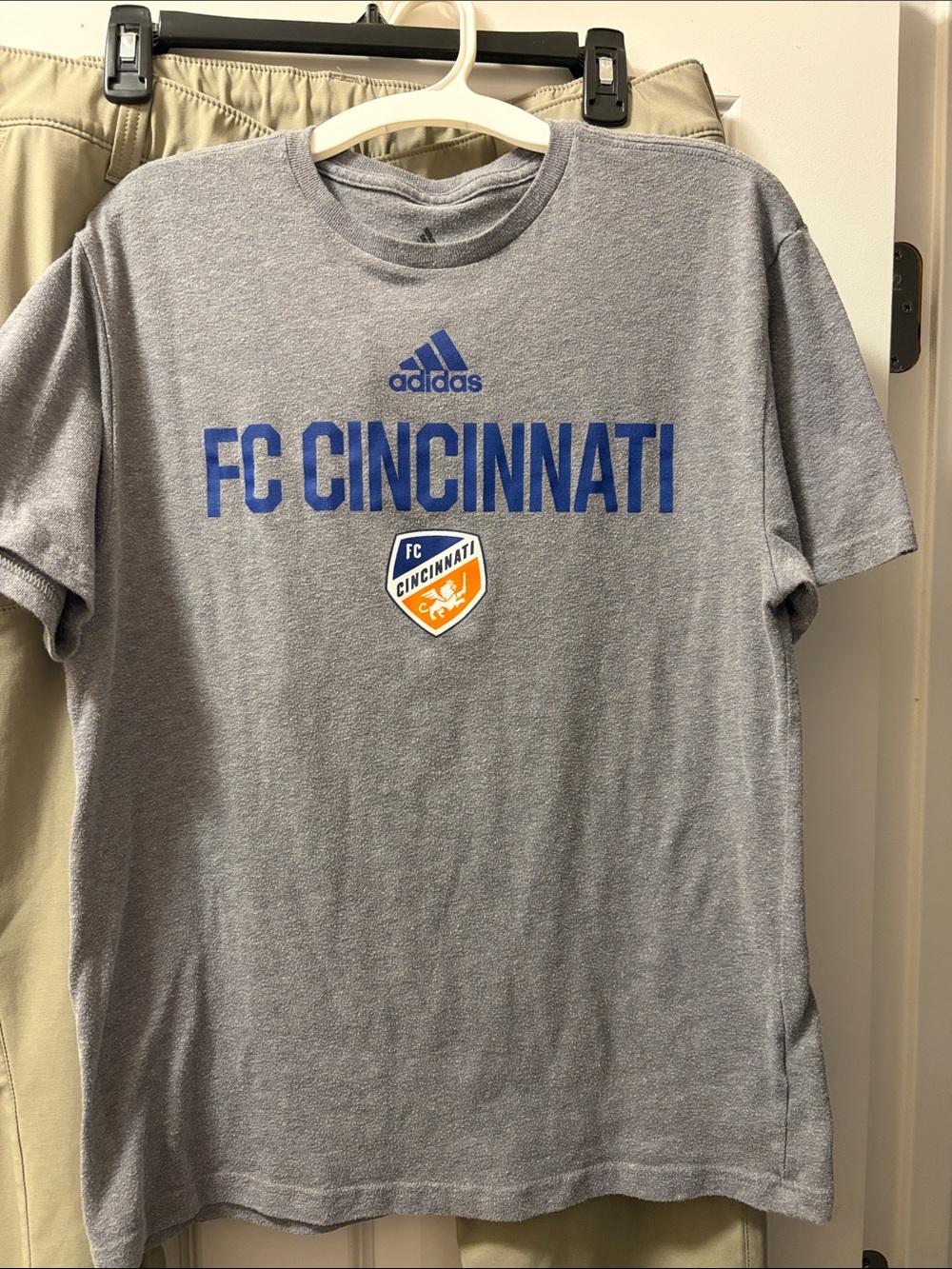 adidas Gray FC Cincinnati Tee with Blue and Orange Crest